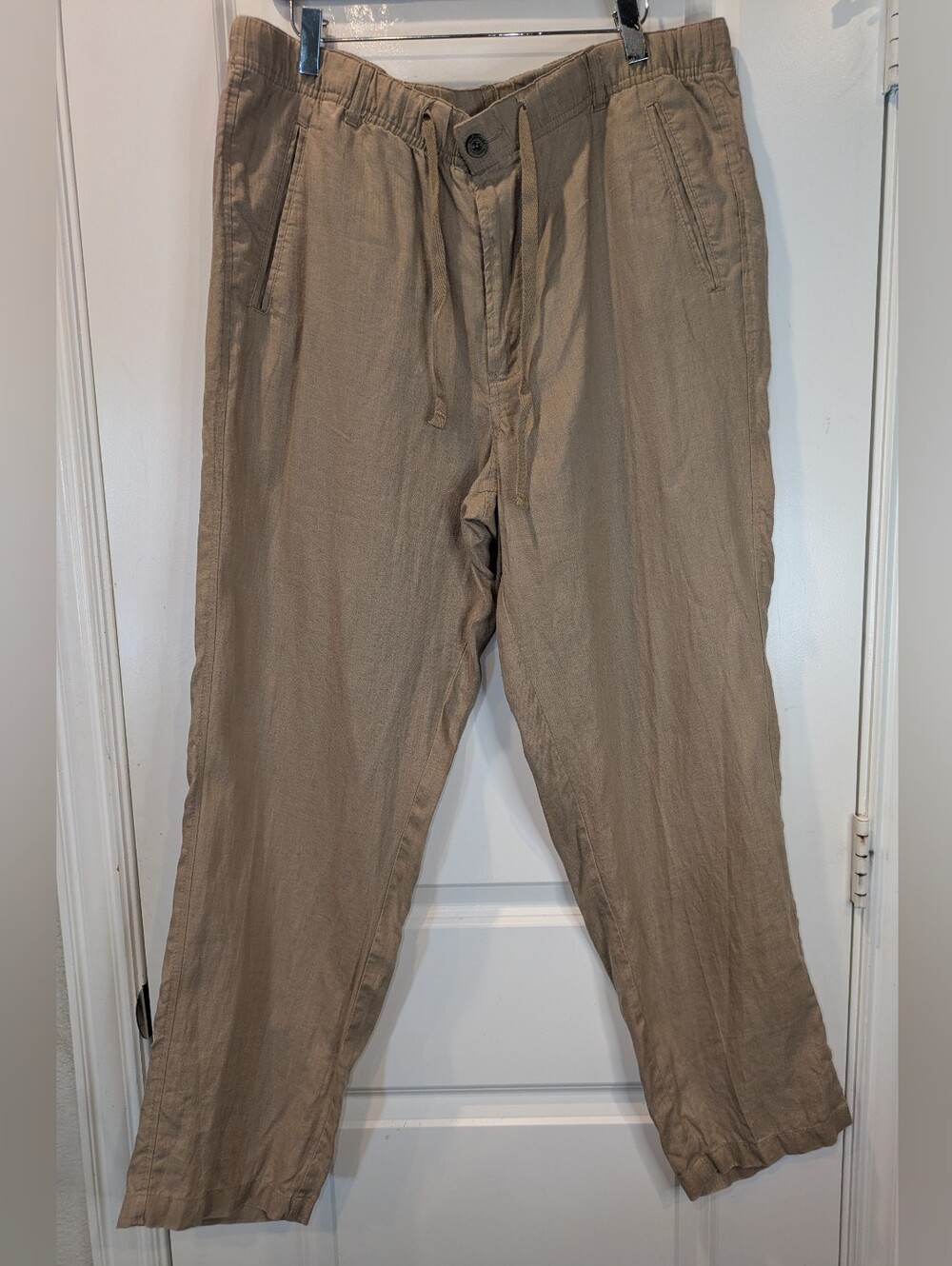 Tasso Elba 100% Linen Drawstring Pants Men's XL Tan Casual Beach Resort